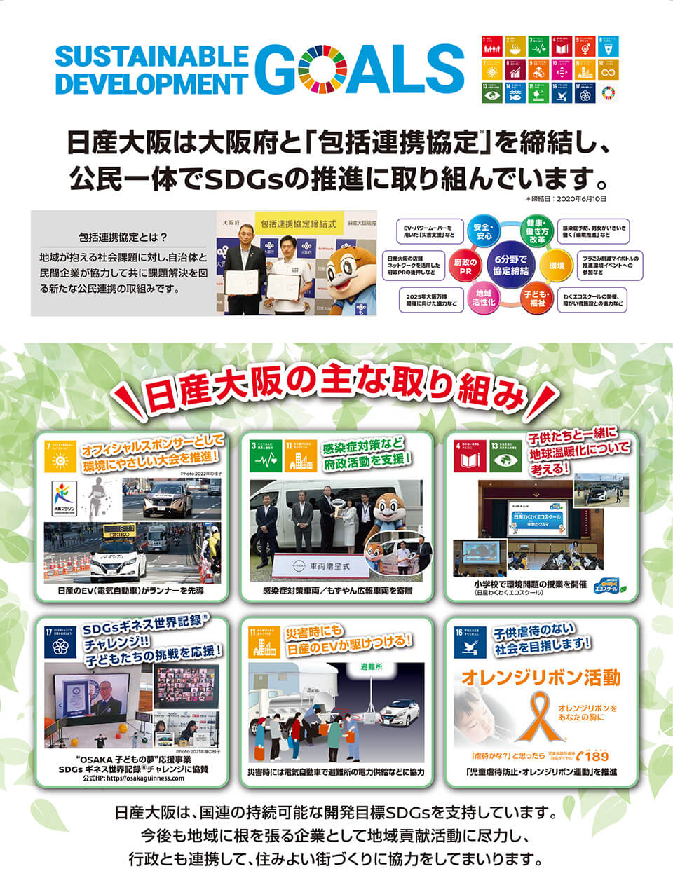 日産大阪は大阪府と連携・協働し、地域の活性化及び府民サービスの向上を図ります！